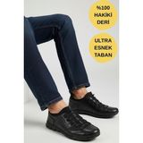 Ispartalılar 970 Ortopedik Taban Günlük Hakiki Deri Erkek Ayakkabı Esnek Hazır Taban Casual Ayakkabı - Siyah