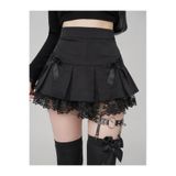 İsra Ayyıldız Moonstar Collection Gothic Pileli Siyah Dantel Kurdele Detaylı Mini Etek