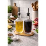 isra kristal Ahşap Stantlı 2'li Cam 750 ml Zeytinyağı Sıvıyağ Şişesi Yağdanlık - Yağdanlık Seti 2’li Cam