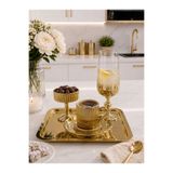 isra kristal Aura Gold Kahve Sunum Seti Tepsili Kahve Fincanı Lokumluk ve Kahve Yanı Bardaklı - Damat Kahvesi