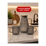 isra kristal Kristal Desenli Füme Renkli Cam Su Takımı – 1 Sürahi + 2 Kulplu Bardak