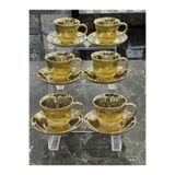 isra kristal Lüks Gold 6'lı Kahve ve Çay Fincan Seti - Modern Fincan Takımı - Bulaşık Makinasında Çıkmaz
