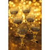 isra kristal Lüks Gold Ayaklı Bardak - Premium Gold Ayaklı Kadeh - Özel Kesim Cam Kadeh Seti - 245 ml