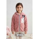 israco Kapüşonlu Nakışlı Kız Çocuk Peluş Yumuşak Fermuarlı Hırka Pembe