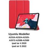 Israh Apple iPad Air 5. Nesil 2022 ve 4.nesil 2020 10.9 Inç Için Uyumlu Kılıf Smart Uyku Modlu Kapak - Kırmızı