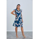 Issıl 2251-Pile Yaka Bahar Cicekli Desen Sifon Hamile Elbise
