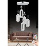 İstanbul Avize Led Alfa 5'li Gümüş Kumandalı 3 Renk Ledli Kristal Taşlı Modern Led Avize