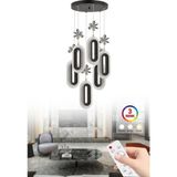 Istanbul Avize LED Alfa 6'li Siyah Kumandalı 3 Renk Ledli Kristal Taşlı Modern LED Avize