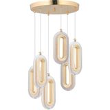 İstanbul Beta 6'lı Metal Gövdeli Kristal Taşlı Gold Renk Modern LED Uyumlu Salon ve Oturma Odası Avize