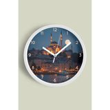 İstanbul Boğazı Ve Cami Manzaralı Modern Duvar Saati - 25cm - Önü Camlı Beyaz Kasa, JH0529S25BKP