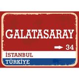 Istanbul Galatasaray Retro Sokak Yön Tabelası Vintage Pvc Dekota Uv Poster Yapışkanlı 35X25 - Kırmızı - Beyaz