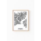 İstanbul Haritası - Ahşap Desenli Çerçeve, Naturel, 50 x 70, 3646362354260