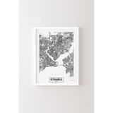 İstanbul Haritası - Beyaz Çerçeve, Beyaz, 50 x 70, 3646362354270