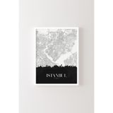 İstanbul Haritası - Beyaz Çerçeve, Beyaz, 50 x 70, 3646362354289