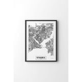 İstanbul Haritası - Siyah Çerçeve, Siyah, 50 x 70, 3646362354265