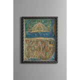 İstanbul Haritası - Vintage Desenli Çerçeve, Gümüş, 21 x 30, 5820000002168