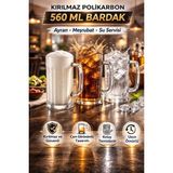 İstanbul Horeca Polikarbon Kırılmaz 6 Adet 560 ml Kulplu Bardak Ayran Bardağı Meşrubat ve Su Için Uygun - Şeffaf
