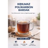 İstanbul Horeca Polikarbon Kırılmaz Kulplu Bardak 300 Ml Cam Görünümlü Çay Kahve Bardağı Sıcak Soğuk Uyumlu