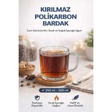 İstanbul Horeca Polikarbon Kırılmaz Kulplu Bardak 6 Adet 250 Ml Cam Görünümlü Çay Kahve Bardağı Sıcak Soğuk Uyumlu