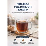 İstanbul Horeca Polikarbon Kırılmaz Kulplu Bardak 6 Adet 300 ML Cam Görünümlü Çay Kahve Bardağı Sıcak Soğuk Uyumlu