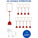 İstanbul Manken 10 Adet Kırmızı Beyaz A4 Ayaklı Etiketlik Sepet Etiketi Çerçeveli Etiketlik Eşek Askılık Etiketi