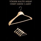 İstanbul Manken 5 Adet Yüksek Kalite 48 cm Ahşap Askı Ceket Askısı Takım Elbise Askısı - Ahşap Rengi
