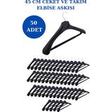 İstanbul Manken 50 Adet Plastik Yüksek Kalite Ceket Askısı, Elbise Askısı, Takım Elbise Askısı - Siyah
