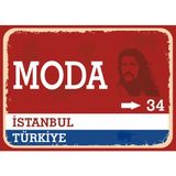 Istanbul Moda #2 Retro Sokak Yön Tabelası Vintage Pvc Dekota Uv Poster Yapışkanlı 35X25 - Kırmızı - Beyaz