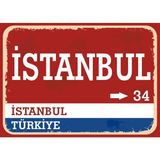 Istanbul Retro Sokak Yön Tabelası Vintage Pvc Dekota Uv Poster Yapışkanlı 35X25 - Kırmızı - Beyaz