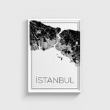 İstanbul Şehir Haritası Tablo Çerçeveli Poster Duvar Dekorasyonu - 30 x 40 - Beyaz Çerçeveli