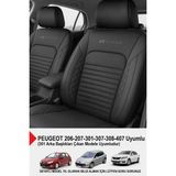 Istanbul Serisi Deri Oto Koltuk Kılıfı (Peugeot 206-207-208-306-307-407- Uyumlu) - Siyah