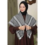 İstanbul Style Moda Pamuklu Puşi , Poşu, Kefiye Beyaz Şal 100X100 AYN24014 - Beyaz - Siyah