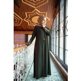 ISTANBUL STYLES Büyük Beden Nakışlı Fermuarlı Ferace Krep Kumaş Ferace