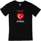 İstanbul Türkiye Bayraklı Kalpli Siyah Tişört