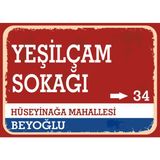 Istanbul Yeşilçam Sokağı Retro Sokak Yön Tabelası Vintage Pvc Dekota Uv Poster Yapışkanlı 35X25 - Kırmızı - Beyaz