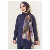 İSTANBULSTYLEMODA Desenli Bambu Kraş Şal Gümüş-LACİVERT bmb2808