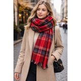 İSTANBULSTYLEMODA İskoç kırmızı detaylı atkı /şal ATK031225
