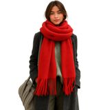 İSTANBULSTYLEMODA Kadın Kışlık Püsküllü Atkı | Yumuşak Dokulu Kalın Şal - Soft Buklet Atkı -Kırmızı ATK031225