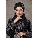İSTDONATELLA Kadın Siyah Türban Taşlı atkılı Arkası Bağlamalı Abiyelik Bone - Sandy Kumaş