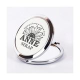 İşte Bu Kişiye Özel İsimli Anne ve Çiçek Baskılı Daire Metal Ayna Çanta, Cep ve Makyaj Aynası - Gümüş