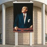 Istikbal Göklerdedir Atatürk Portresi Poster Bayrak Premium Raşel Kumaş ATA32 2X3M