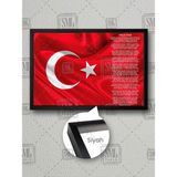 Istiklal Marşı ve Türk Bayrağı Makam Arkası Dekor Çerçeveli Yatay Kanvas Tablo - 100 X 70 - Siyah