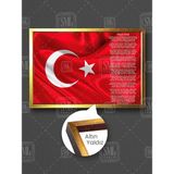 Istiklal Marşı ve Türk Bayrağı Makam Arkası Dekor Çerçeveli Yatay Kanvas Tablo - 90 X 60 - Altın