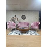Istiridye Takım Krom Kaplama Telli Ayak Çay Seti Koltuk Takımı Pembe Renk 110 x 48 Boyut/ebat - Çok Renkli