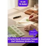 İstisna 1 Sayfa 15 Adet 4 cm Çapında Zarf Kapama ve Süsleme Için Zeytindalı Yuvarlak Etiket Sticker - Çok Renkli
