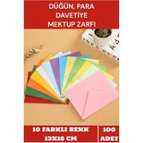 İstisna 100 Adet 13X18 cm 10 Farklı Renk Hediye Doğum Günü Dilekleri Düğün Para Davetiye Mektup Zarfı - Renkli - Standart