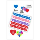 İstisna 100 Adet 2 Cm Kalpli Rengarenk 4 Renk Mavi Pembe Mor Kırmızı Kalp Temalı Sticker Etiket Seti