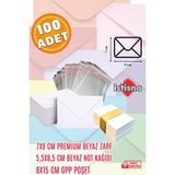 İstisna 100 Adet 7x9 cm Beyaz Zarf Beyaz Not Kağıdı ve Opp Poşet Hediyeli Sevimli Mini Kart Zarfları - Beyaz - Beyaz