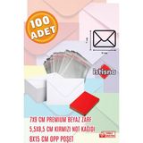 İstisna 100 Adet 7x9 cm Beyaz Zarf Kırmızı Not Kağıdı ve Opp Poşet Hediyeli Sevimli Mini Kart Zarfları - Beyaz - Kırmızı