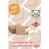 İstisna 100 Adet 7x9 Cm Kahverengi Kraft Zarf ve Not Kağıdı Seti Düğün Davetiye Lüks Kart